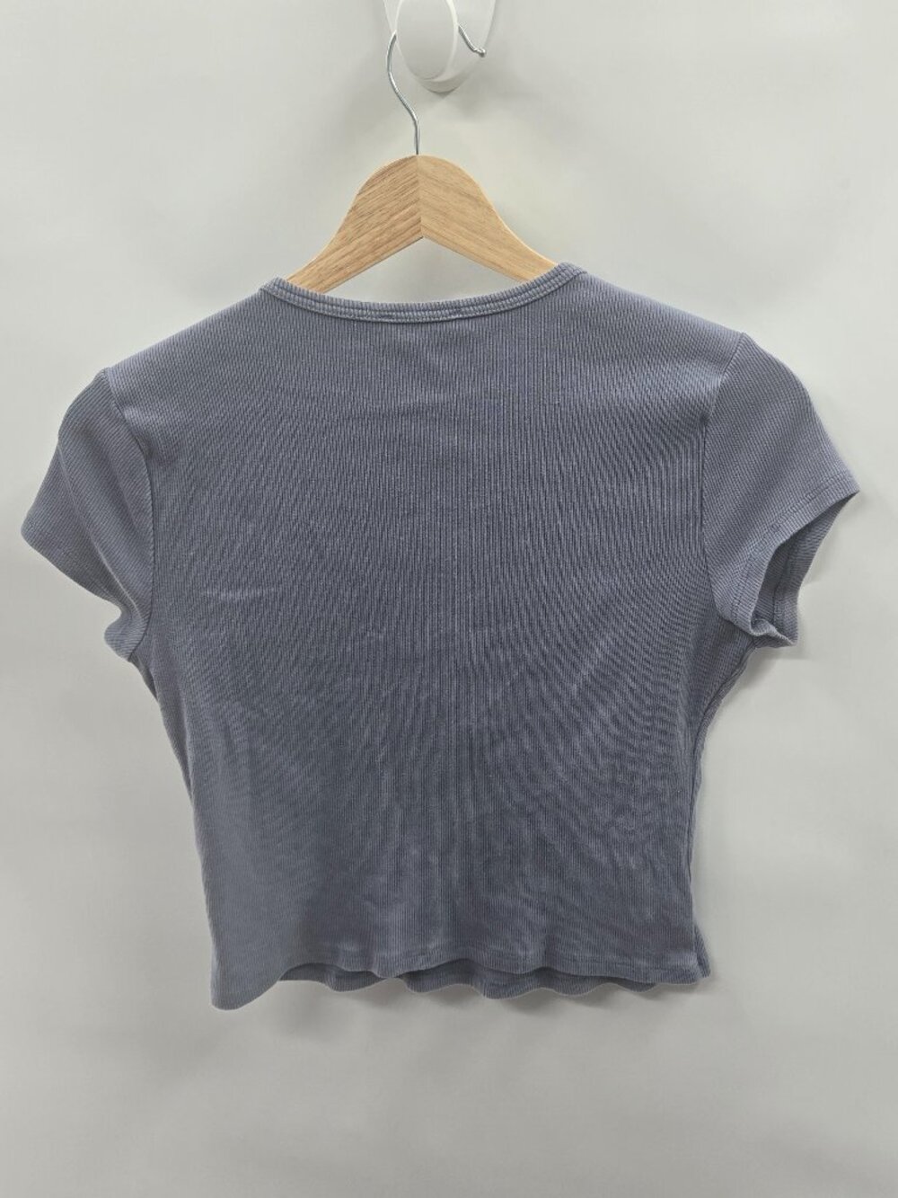 Reformation Grey Blue Fitted Ribbed Cropped Organic Cotton Baby Tee Shirt Large - Picture 2 of 8
